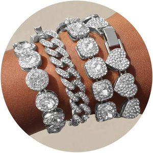 4PCS Silver Clustered Tennis Bracelets for Women